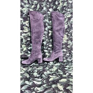 VINCE BLYTHE GRAY PEWTER SUEDE FITTED BLOCK HEEL OVER THE KNEE BOOTS SZ 6